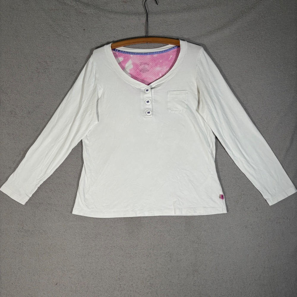 Nick & Nora Sleepwear Henley PJ Top Women's XXL White Long Sleeve‎ V-Neck Pocket